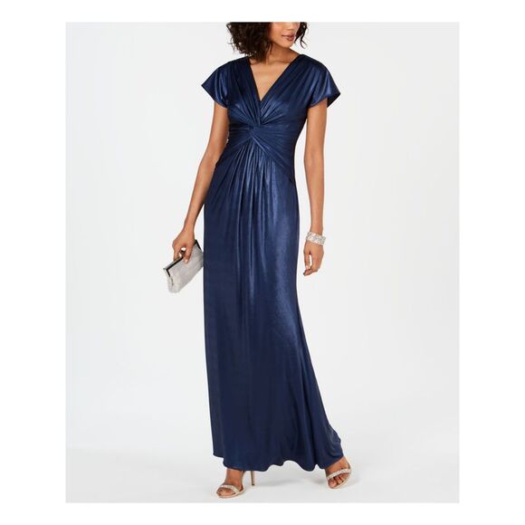 ADRIANNA PAPELL Womens Blue Sleeveless V Neck Above The Knee Cocktail Sheath Dress
